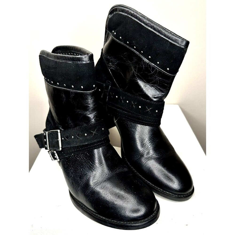 The Sak Womens Leather Boots Foldover Ankle Casual Belt Buckle Black Size 9